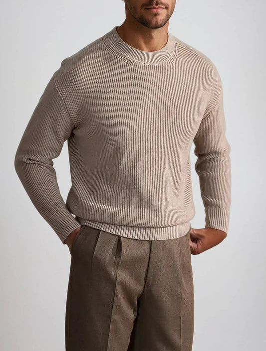 Ribbad O-ringad Tröja Beige